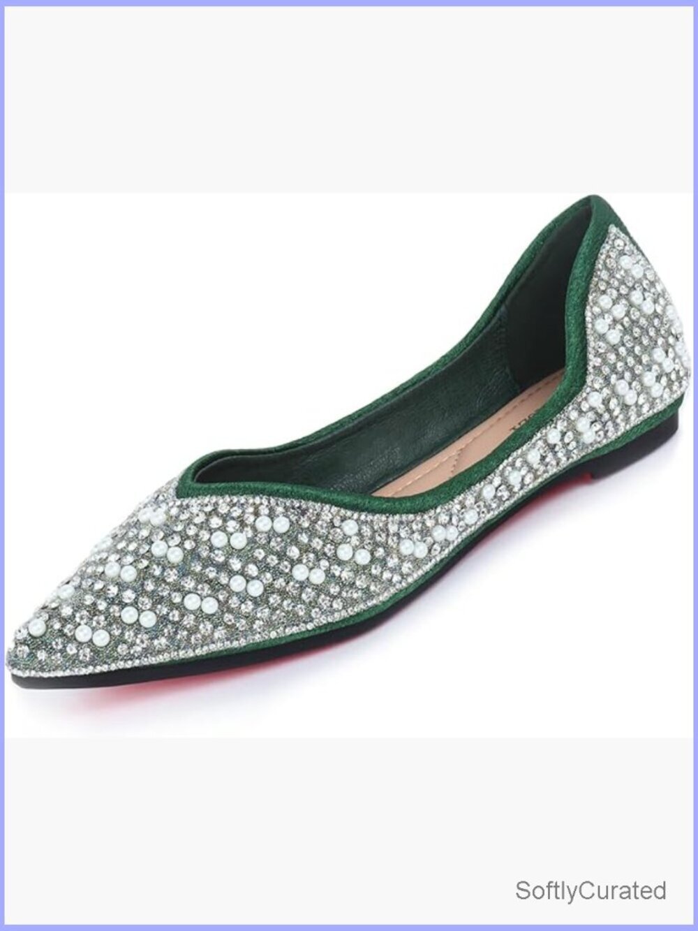 Pointed Toe Ballet Flats with Pearls Rhinestones Comfortable Wedding Dressy